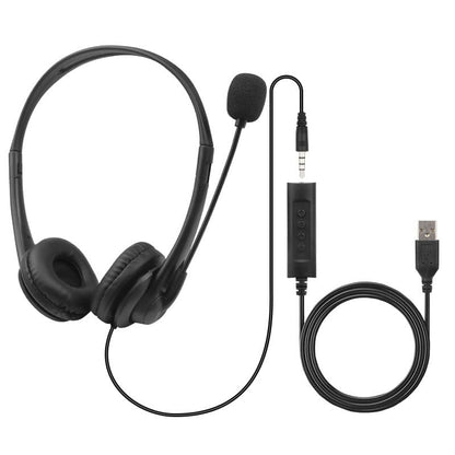 Wired Headset, Noise Cancellation, 3.5mm Port or in-line Control with USB-A Port, Ideal for Educational, Office, Games, Call Centers, podcasts, Music, and so Much More- Black(Ultra Light)