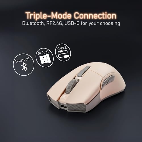 iRocks M31R Wireless Gaming Mouse, Triple Mode 2.4G/ Bluetooth/USB-C Detachable Cable Gaming Mouse, Kailh GM8.0 Switches, Advanced PixArt PAW3395 Optical Sensor, Up to 26,000 DPI - Beige - color: Beige