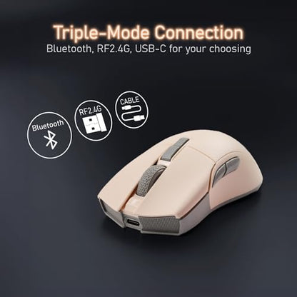iRocks M31R Wireless Gaming Mouse, Triple Mode 2.4G/ Bluetooth/USB-C Detachable Cable Gaming Mouse, Kailh GM8.0 Switches, Advanced PixArt PAW3395 Optical Sensor, Up to 26,000 DPI - Beige - color: Beige