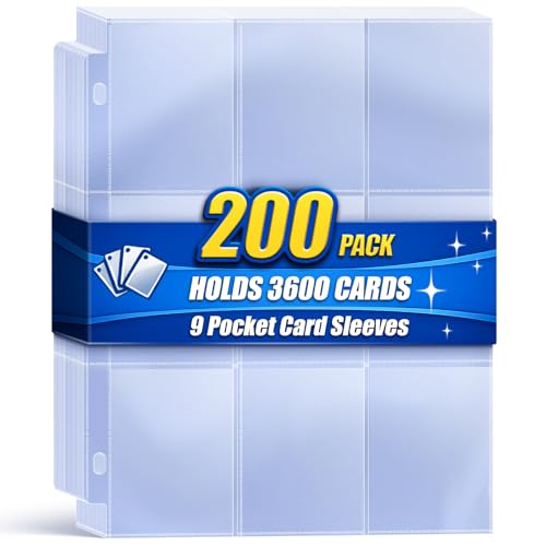 3600 Pockets Trading Card Binder Sleeves, Baseball Card Sleeves Fit for Standard Size Sport Cards, Baseball Card Holder for 3 Ring Binder - color: White, size: 200 count