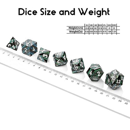 Stripe D&D Dice,DNDND Metallic Glitter Stripes Dice with Gift Metal Box for Dungeons and Dragons Tabletop Game (Green Stripes) - color: Stripe Green and Black