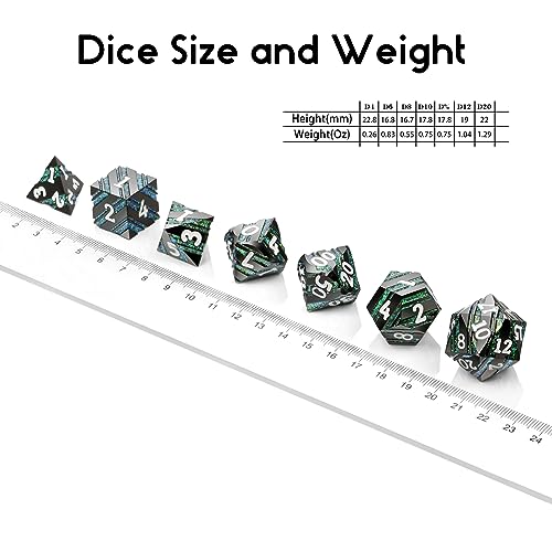 Stripe D&D Dice,DNDND Metallic Glitter Stripes Dice with Gift Metal Box for Dungeons and Dragons Tabletop Game (Green Stripes) - color: Stripe Green and Black