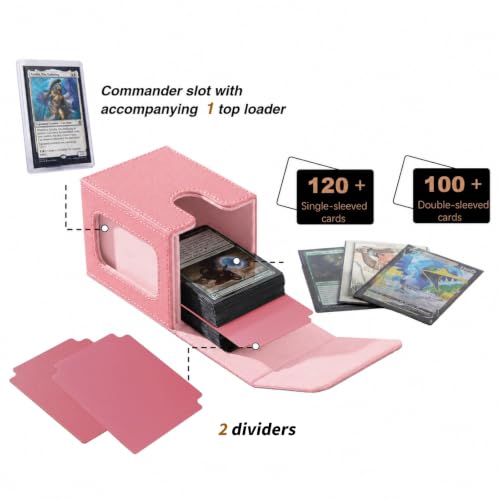 Venssu MTG Deck Box with Commander Display Window (Pink&Pink) | Holds 120 Single-Sleeved/ 100 double-sleeved cards, Fit MTG/PTCG/OPTCG Cards, Strong Magnetic Closure, Sturdy PU Leather - color: Pink&Pink