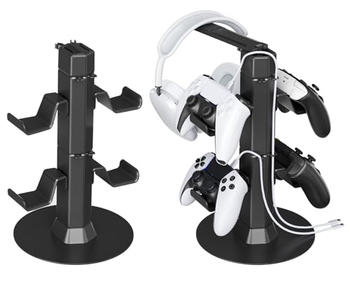 Gaming Controller & Headset Holder Stand for Desk, with Charger Cable Organizer Headphone Stand for PS5/ Xbox/ PS4/ Switch, Metal Base Controller Hook for Storage with 360° Rotatable Hanger- 2 Tiers - size: 2 Tiers