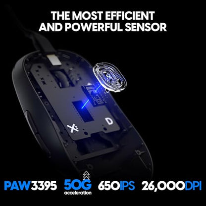 Pulsar Gaming Gears X2 Wired Gaming Mouse, Ultra Lightweight, Optical Switch, 26000 DPI, Motion Sync, PAW3395 Sensor (Medium, Wired, Black) (Renewed)
