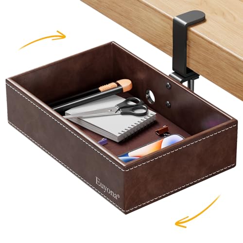 Mesh Hidden Desk Organizer with Swivel Drawer, Heavy-Duty C-Clamp Mount for Office Supplies, Art Tools & Pencil Storage – Easy Install Desktop Accessories (Coffee) - color: Coffee Color