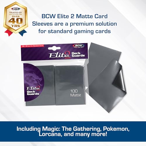 BCW Elite2 Matte Card Sleeves – Cool Gray | Anti-Glare Front | Textured Back | Fits Standard 2.5" x 3.5" Cards - 100 Pack - color: Cool Grey