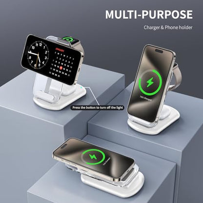 RYND 2026 Traveling Wireless Mag-Safe Fast Charging Station,Magnetic 3 in 1 Charger with Light for iPhone 16 15 14 13 12 Pro Max Plus,Apple Watch Series & Air pods 4 3 2 Pro-Gifts for Wife & Husband - color: Purple