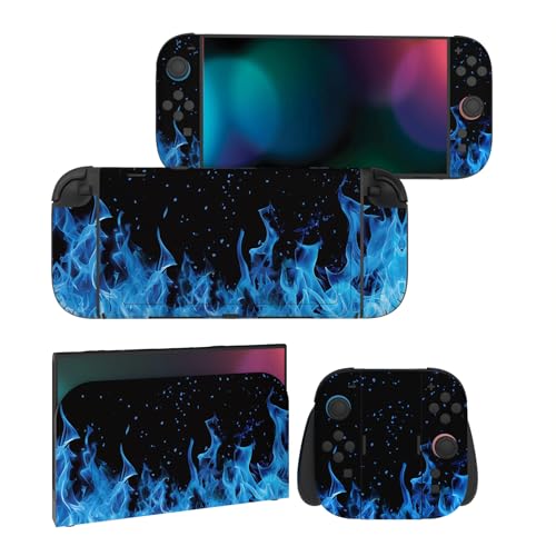 PlayVital for Nintendo Switch 2 Skin Full Set (2-Pack) - Protective Vinyl Decal Stickers for Switch 2 Console, Joycons, Handle Grips & Dock | No Residue, Anti-Scratch - Blue Flame - color: Blue Flame