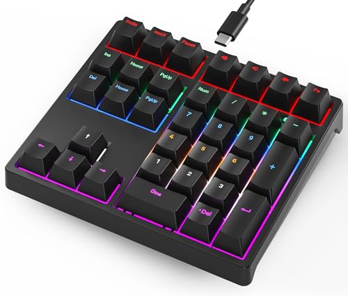 Gurjot Number Pad, Mechanical USB Wired Numeric Keypad with RGB LED Backlit,34 Keys Numpad Keyboard with PBT Keycaps Blue Switches for Windows/Mac Laptop,Computer,Desktop,PC,Notebook (Black) - color: black