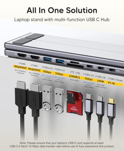 USB C Docking Station Dual Monitor, 9 in 1 Laptop Stand with 2 HDMI | Laptop Dock Stand with 4K@60Hz HDMI, 2*USB 3.0, 100W PD, USB-C 3.0, SD&TF Universal Dock Station for Acer/Dell XPS/HP/Mac - style: 9 in 1(2 HDMI)