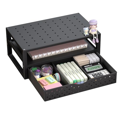 WALI Monitor Stand Riser with Drawer, Desk Organizers and Accessories for Computer, Printer, Laptop Stand for Home Office Supplies, (PTT005-B), 1 Pack, Black - color: Black, size: 16"L * 10"W,14" 1 Drawer