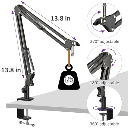 Adjustable Seiren Mic Boom Arm, Mic Stand Compatible with Razer Seiren X Mini V2 V3 USB Streaming Microphone for Recording, Gaming, Podcast
