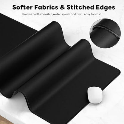 Large Gaming Mouse Pad, XL Desk Protector, Non-Slip Base | 31.5x15.7 in Extended Desk Mat with Stitched Edges for Keyboard, Work, Game, Office, Home PC and Laptop - color: Black