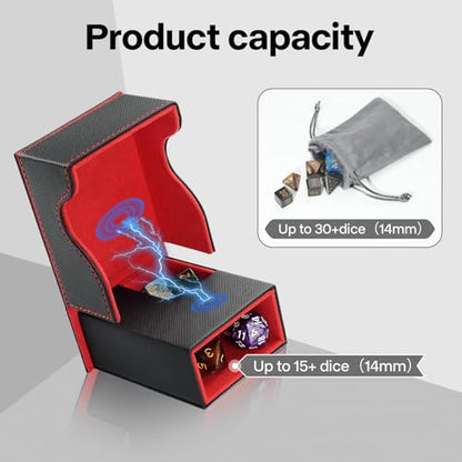 Dice Roller Tower, Premium DND Magnetic Dice Tray, Foldable PU Leather Dice Tower RPG Gifts for Dungeons and Dragons MTG Dm & Player Black/Red - color: Black/Red