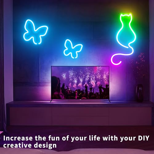 LED Neon Rope Lights 50FT,IP65 Waterproof LED Strip Lights,Music Sync LED Lights with Remote and APP Control, 24V RGB LED Rope Lights for Bedroom,Holiday Decoration（with Snap &Screws） | Music Sync LED Lights with Remote and APP Control, RGB LED Rope Light