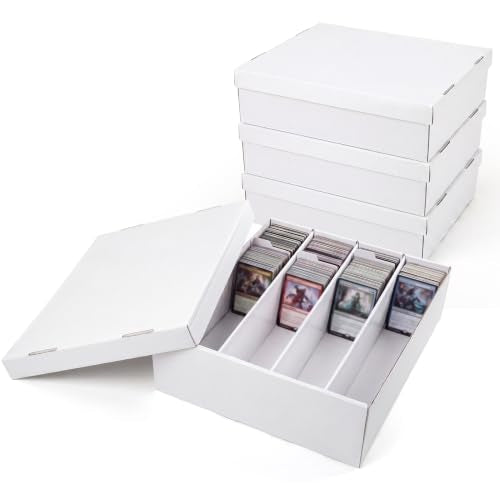 Calenzana 3200-Count Trading Cardboard Card Storage Boxes 4 Pack, 4 Row White Card Box with 64 Dividers, MTG, TCG Card Organizer - size: 4 Pack(4 Row)
