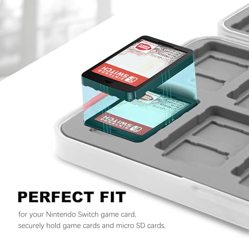 FYY Nintendo Switch Game Case Holder for Switch 2 Cartridge, Game Dot White | 24 Game Card Slots & 48 Micro SD Card Slots, Hard Shell, Silicone Lining - color: E-Gamepad Dot Pattern White