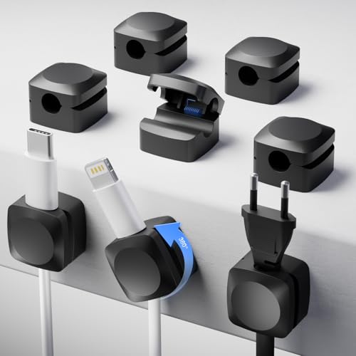 Daisyhome Rotatable Cord Organizer, Strong Adhesive Spring Cable Clips | Enhanced Cable Organizer Cord Clips, Desk Cord Holder for Nightstand, Office Accessories and Car (8*Black) - color: 8*Black