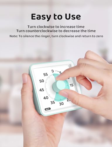 LIORQUE Visual Timer for Kids, 60 Minute Countdown Timer, Mint Green | Non-Ticking, 3 Volume Levels, Timer for Classroom Kitchen Office ADHD, 2 AAA Batteries Included - color: Mint Green