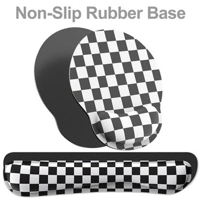 Ergonomic Mouse Pad with Wrist Rest and Keyboard Wrist Rest, Mousepad and Keyboard Pad, Non-Slip Rubber Base, Pain Relief, Mouse Pad with Wrist Support for Gaming, Computer, Office, Black Checkered - color: Black Checkered