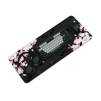 Gaming Mouse Pad with Anti-Slip Rubber Base, Extended Large Computer Mouse Mat with Stitched Edges, Long XL Anime Mousepad for Laptop and Keyboard, 31.5 x 11.8 inch (Black Cherry Blssom) - color: Black Cherry Blssom