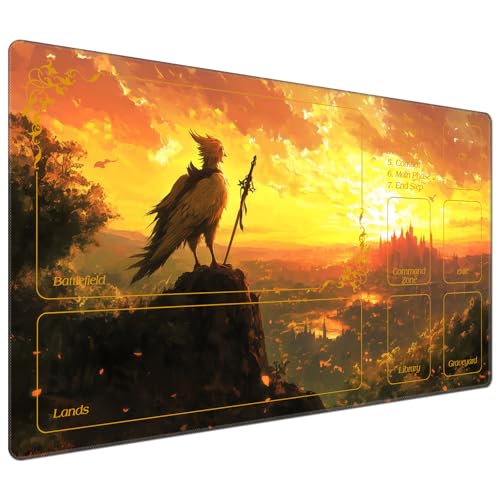 DEGDFSGR for MTG Playmat with Zones 24 x 14 inches for TCG Playmats Non-Slip Rubber Base Commander Play Mat for MTG Mat Iorcana Trading Card Game, Bird Sunset Castle - color: Bird Sunset Castle, size: 24" x 14"