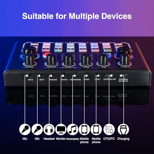 Podcast Equipment Bundle, Studio Equipment Kit with Voice Changer, Condenser Microphone, Mic Arm, OTG, Audio Mixer Sound card for Phone/PC/Laptop, Perfect for Recording Broadcast Streaming Gaming - size: Square Microphone Podcast Bundle