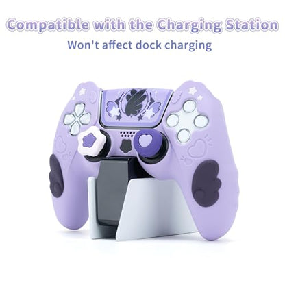GeekShare Controller Skin Set, Compatible with PlayStation 5 Wireless Controller, Anti-Slip Silicone Protective Cover Case,Includes 2 Thumb Grips and 2 Stickers (Star Wings Purple) - color: Star Wings Purple