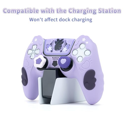 GeekShare Controller Skin Set, Compatible with PlayStation 5 Wireless Controller, Anti-Slip Silicone Protective Cover Case,Includes 2 Thumb Grips and 2 Stickers (Star Wings Purple) - color: Star Wings Purple