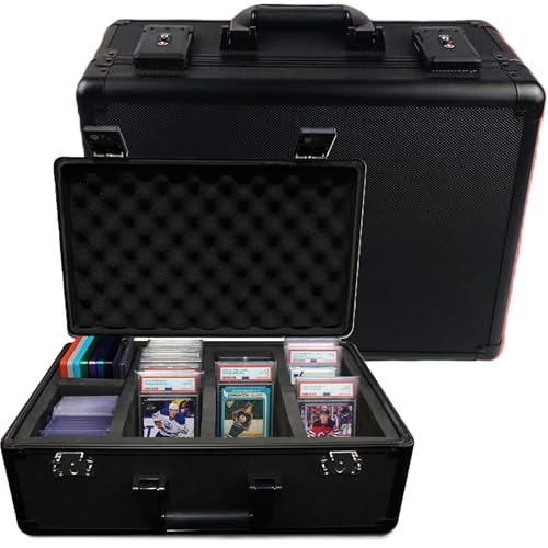 Premium 140-Card Holder Box, Carbon Fiber Graded Card Storage Case, TSA Lock, GPS Tracker Compartment, Fits PSA/BGS/CSG Slabs & Toploaders, 4 Rows, 4 EVA Dividers, Secure Travel for Sports, TCG Cards - color: Black, style: Holds 140 Graded Cards