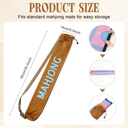 35 Inch Long Velvet Mahjong Mat Bag Cute Double Strapped Drawstring Mahjong Mat Holder Lightweight Carrying Bag for Board Games Outdoor Travel Storage-Mat Not Include(Brown,1 Pc) - color: Brown