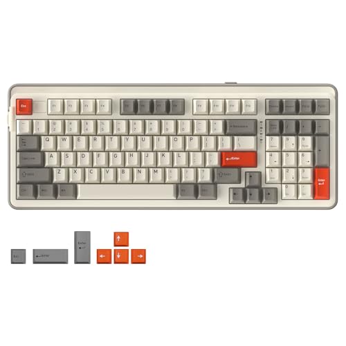 DAREU EK98pro Wireless Mechanical Keyboard,Tri-Mode BT/2.4GHz/USB-C Creamy Gaming Keyboard with Number Pad,Pre-lubed Linear Switches,Gasket Structure,Hot Swappable Custom,RGB Backlit for Win/Mac - color: Retro Beige