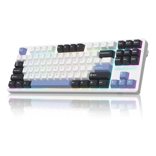 MageGee 87 Keys Wireless Creamy Keyboard, Gasket Tri-Mode 2.4G/USB-C/BT Gaming Keyboard, RGB Backlit Hot Swappable Mechanical Keyboard for Win/Mac/PC, 8000mAh Battery - color: Blue