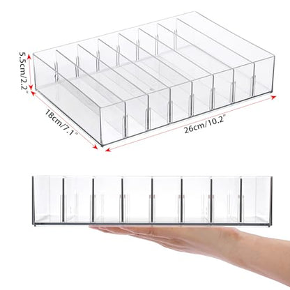 Hipiwe Cash Organizer Plastic Mail Organizer Tray Clear Desk Holder with Removable Divider, 8 Slots Cash Storage Tray Letter Sorter for Cash Budgeting Bill Envelope