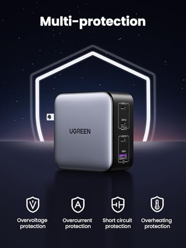 UGREEN Nexode 100W GaN USB C Charger, 4-Port Compact Foldable Fast Laptop Charger Power Adapter for MacBook Pro/Air, iPad Pro, iPhone 17/16/15 Series, Galaxy S25/S24, Pixel 10/9, Steam Deck, Pixelbook - color: Dark Gray