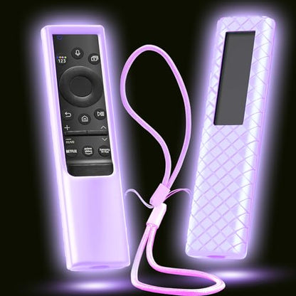 Cover for Samsung Solar Remote, Case Compatible with Samsung Smart TV Remote Control Glow in The Dark Universal Silicone Skin Sleeve with Lanyard Purple - color: Purple Glown in the dark
