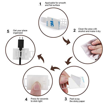 50Pcs Adhesive Cable Management Clips with 50Pcs Zip Ties, Adjustable Nylon Cable Strap Ties Wire Clips Clamps Organizer, Extra Screw & Hole - 3.55 Inch White - color: White, size: L-50pcs