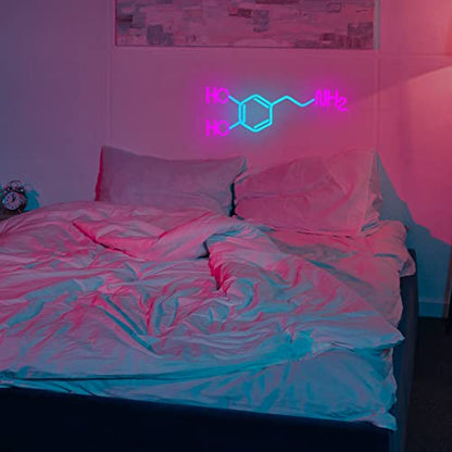 Dopamine Molecule Neon Sign Dimmable LED Light Up Wall Decor Science Chemistry Structure Art Aesthetic Happy Hormone Sign for Lab, Office, Classroom Graduation Christmas Gift(16.3 * 6.5in) - style: Dopamine