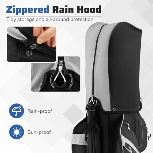 Goplus Lightweight Golf Cart Bag, Molded Lock Top Golf Club Bag w/14-Way Full Length Organizer Dividers, 11 Pockets, Cooler Bag, Straps, Umbrella Holder & Rain Hood for Men Women - color: Black+Grey
