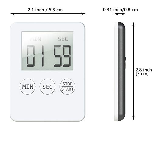 Attom Tech 2 Pack Slim Digital Kitchen Timer Magnetic Countdown for Cooking | Large Display With Loud Alarm, Count Up Stopwatch For Egg Timer Baking Classroom Gym, 99 Min, Easy To Use, White