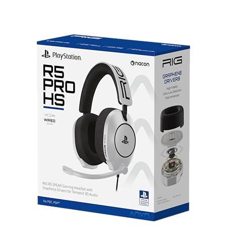 RIG R5 Spear PRO HS Wired Gaming Headset Officially Licensed PlayStation | PS5, PS4, PC - 40mm Graphene Drivers, Tempest 3D Audio, Flip-to-Mute Mic, Memory Foam Cushions - Universal 3.5mm -White - color: White