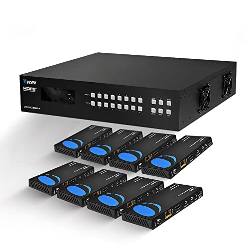 OREI 8x8 HDMI Extender Matrix 4K@60Hz 400ft HDBaseT PoC IR CEC EDID RS-232 | HDBaseT 8x8 Matrix Extender, HDMI Matrix Ethernet – 18Gbps, Dolby Vision, Audio De-Embedding, Web GUI, OLED Display - size: 8x8