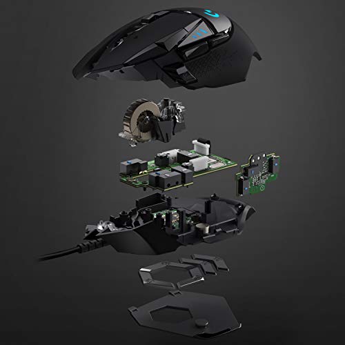 Logitech G502 Hero Wired Gaming Mouse - Black | High performance, 25,600 DPI, RGB, adjustable weights, 11 programmable buttons, on-board memory, PC/Mac - style: Wired