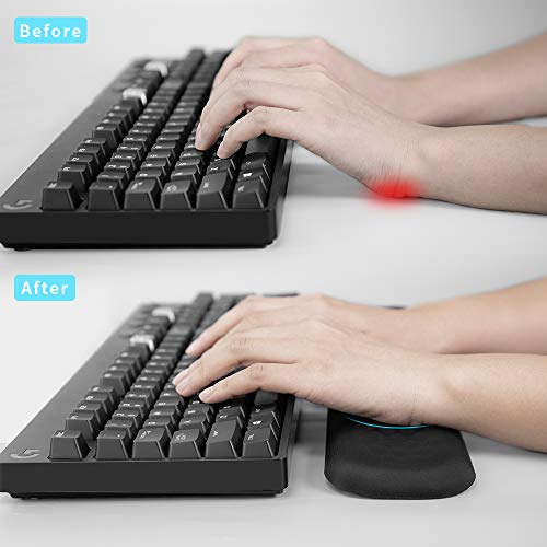 Vaydeer 60%-75% Keyboard Wrist Rest, Memory Foam Hand Rest Support Pad Padded for Office, Computer, Laptop, Mac Typing and Wrist Pain Relief and Repair(14.17inch,Black) - size: Medium