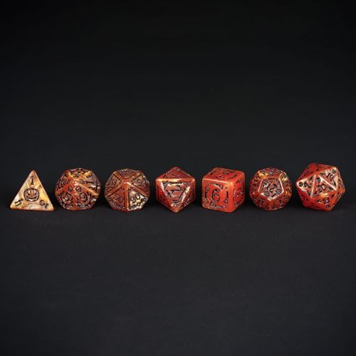 7-Die DND Dice Set Scary Pattern Polyhedral Dice Set with Leather Bag, Skull Dice D&D Dice Set for RPG Table Games.(Scary Pattern-Orange/Black Number) - color: Halloween Pattern-orange/Black Number