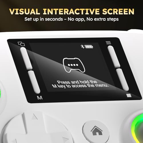 Interactive Screen Wireless Gaming Controller for PC/PS4/ Switch/Android/iOS, 4 Programmable Buttons, Turbo, 6-axis Gyro, Dual Vibration, RGB Lighting, Share, Screenshot, 1000mAh, Wake-up White - color: White