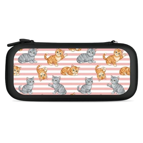 PPIKTC Portable Game Protection Case Compatible with Nintendo Switch, Hard Shell Shockproof Carrying Case, Cute Cat Pink Stripes Game Bag - color: Design (205)
