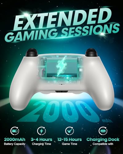 Gamrombo Full-Featured Wireless Controller for PS5 – Dynamic Response Trigger, Haptic Feedback, Mic with Mute, Upgraded ALPS Joystick, 6-Axis Gyroscope Gamepad - color: White