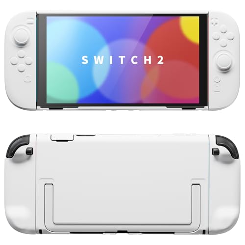 PlayVital Protective Case for Nintendo Switch 2 - Cute Dockable Hard Case Shell for Switch 2 with Thumb Grip & Sticker & Button Caps, Anti-Scratch & Shockproof Cover Skin - White - color: White